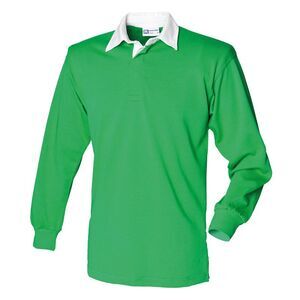 Front Row Long Sleeve Classic Rugby Polo Shirt / Bright Green/White